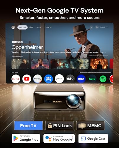 Aurzen EAZZE D1 MAX 1000 ANSI Google TV Projector with 4K Support & MEMC