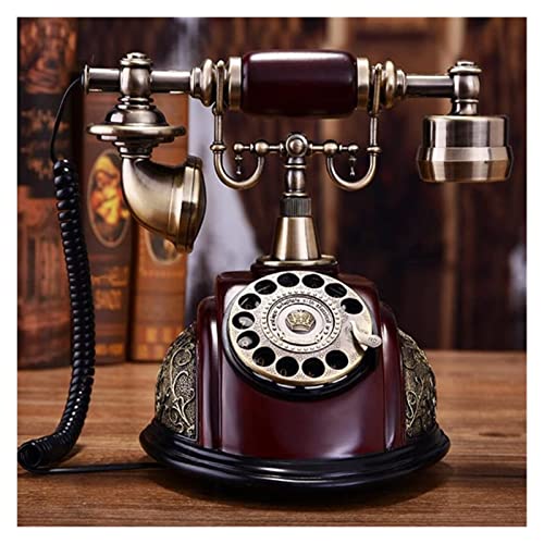 Rotary Dial Retro Old Fashioned Landline Phones with Classic Metal Bell,Corded Phone with Speaker and Redial