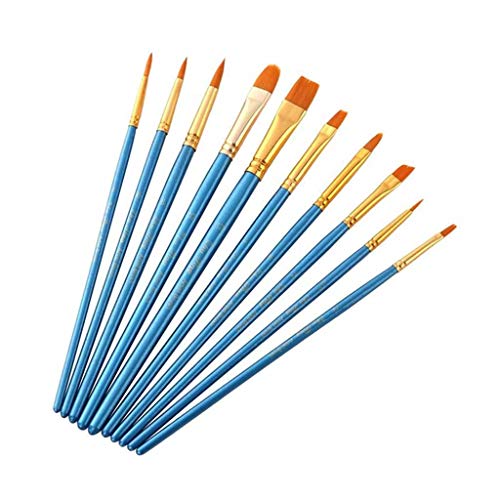 HBJWOV 10 Pieces Nylon Hair Art Paint Brush Set Art Painting Tool for Beginners Professionals Students(Blue)