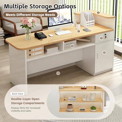 Modern Reception Desk with Display Shelves,Front Counter Table with Storage,Front Desk for Salons,Offices,Lobbies,Retail Stores and Cafes,Multiple Sizes & Colors