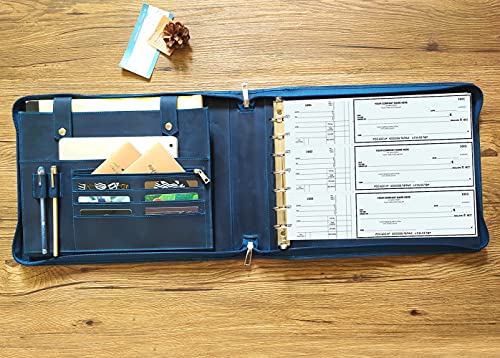 Business 7 Ring Check Book Binder, 600 Checks Capacity for 9" x 13" Sheets Check Holder, Leather Portfolio Storage Organizer for Men, Engraving Logo