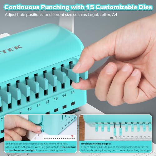 2:1 Pitch Book Binding Machine with 15 Disengageable Dies – Professional Wire 20 to 25‑Sheet Punch Capacity, Portable Binding Kit with 10PCS 5/8" Wires, Perfect for DIY Notebooks, Albums & Calendars