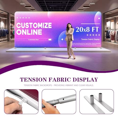 Camusow 20x8 FT Custom Tension Fabric Backdrop Banner Stand
