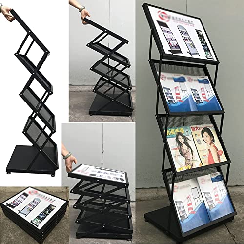 PODEC Metal Catalog Literature Rack, 3 Tiers Foldable Magazine Rack Brochure Display Stand, Literature Catalog Holder with Large Capacity, for Exhibition Trade Show Office Retail Store