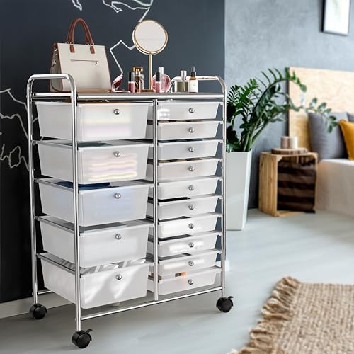 Simple Houseware 15 Drawers Rolling Utility Cart Art Craft Storage, Chrome