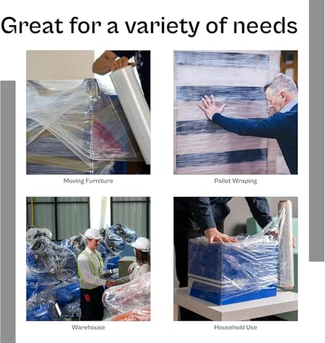 PSBM Blown Stretch Wrap, 4 Rolls 18 Inch x 1500 Feet 70 Gauge Heavy Duty Clear Plastic Wrap Industrial Strength Shrink Film for Moving, Packing & Shipping