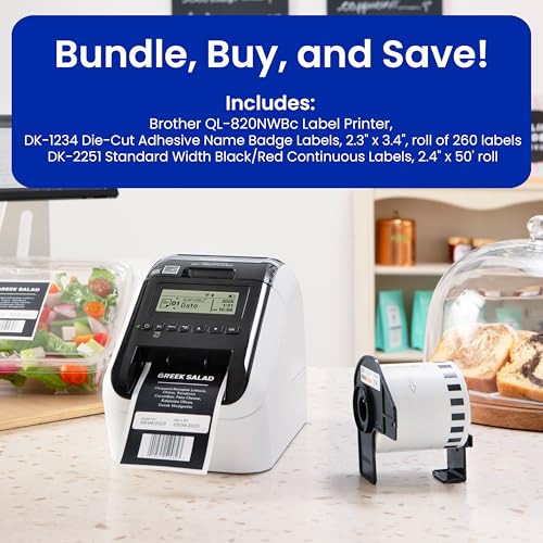 Brother QL-820NWBC Ultra Flexible Label Printer with Multiple Connectivity Options (Bundle with 2 Rolls of Genuine DK Label Tapes)