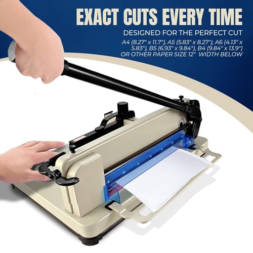 Flexzion Guillotine Paper Cutter 12" A4 Professional Industrial Heavy Duty Scrapbooking Metal Base Trimmer Machine 400 Sheet Capacity for Office Commercial Photocopy Printing Shop