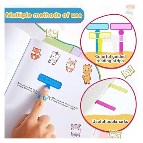 Reading Guid Strip 3 Guided Reading Strips, Finger Highlighters, Dyslexia Supplies, Children's Magnifiers for Reading Tools for Students(Yellow)
