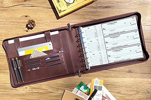 7 Ring Check Binder Portfolio, Handmade Vantage Genuine Leather Check Book Binder for Business (Engrave Name/Logo)