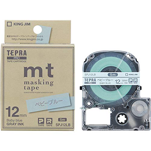 King Jim SPJ12LB [Genuine] Tepra PRO Tape Cartridge Masking Tape mt Label 0.5 inches (12 mm), Baby Blue/Gray Letters, Length 16.4 ft (5 m)