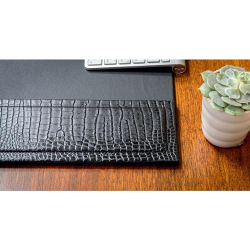 Dacasso 25.5” x 17.25” Black Crocodile Embossed Luxury Leather Desk Pad w/Side Rails - Executive Desk Surface Protector - Blotter for Writing