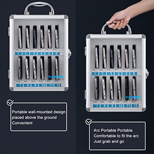Phone Storage Box, Aluminum Alloy Clear Cell Phones Storage Cabinet Pocket Chart Storage Locker Box with Handle for Office Classroom, for Can Be Carried by Hand，Silver-24