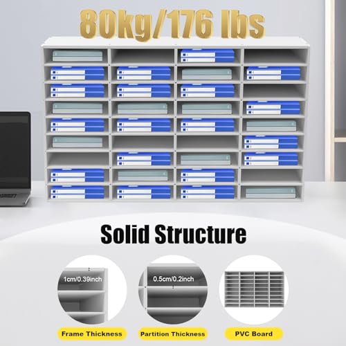 VPABES Classroom Mailbox 36 Slots, Thickened PVC Literature Organizer Construction Paper Storage Organizer, Mail Sorter with Slots, Teacher Office Mailboxes with Removable Shelf (White)