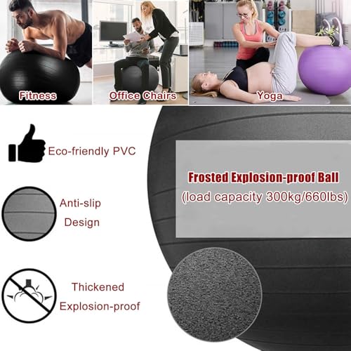 Home Gym Balance Ball Chair with Back Support, Adults Office Exercise Ball Chair, Rolling Balance Posture Chair, Anti-Burst Gray Yoga Ball, Base & Pump