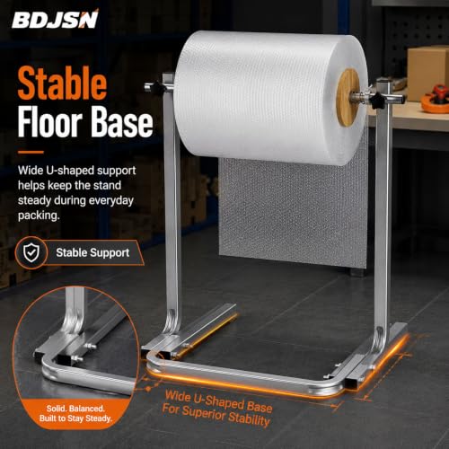 BDJSN Floor Standing Bubble Wrap Dispenser, Galvanized Steel Packing Roll Holder with Wooden Side Guides and Quick-Change Knobs, 70 Cm High for Warehouse Shipping and Moving Supplies 60cm