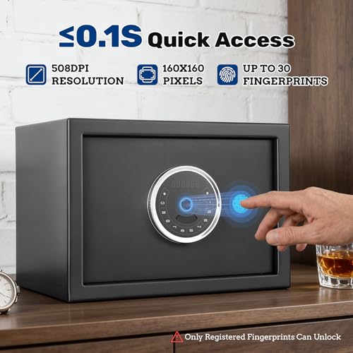 BlackSmith Auto-Open Biometric Safe Box 1.0 cu ft, 508 DPI 0.1s, Nightstand