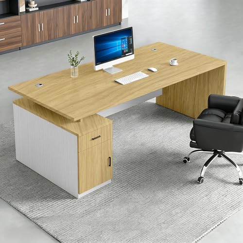 WYBFCWY Executive Office Desk with Storage Cabinet,Large Computer Desk for Home Office,Boss Table,Business Workstation,Modern Manager Desk for Manager,Employee,Home Office