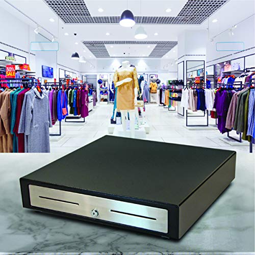 APG Standard- Duty 19” Electronic Point of Sale Cash Drawer | Vasario Series VBS320-1-BL1915 | with CD-101A Cable | Printer Compatible | Plastic Till with 5 Bill/ 5 Coin Compartments | Black