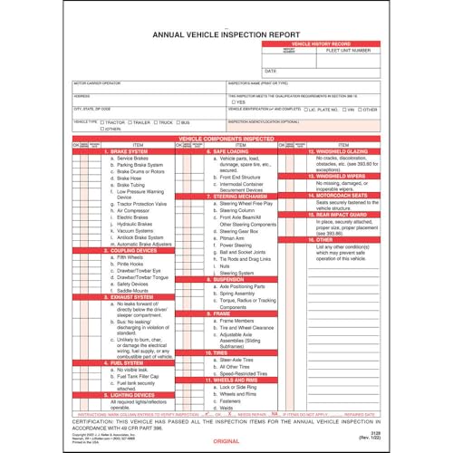 J. J. Keller Annual Vehicle Inspection Report Form and Label, 10 Pack