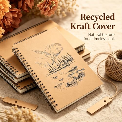 24 Pack A5 Bulk Spiral Notebooks with Kraft Cover, 8.3 X 5.8 Inch