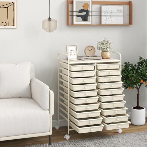 LDAILY Rolling Cart with Drawers, Classroom Storage for Teacher,White