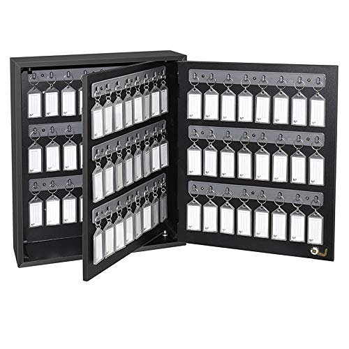 Acrimet 96-Key Cabinet with Lock, Wall Mount Wooden Key Organizer, Security Key Storage Box (96 Positions) with Numbered Hooks & Clear Gray Key Tags – Commercial & Home Use (Black)