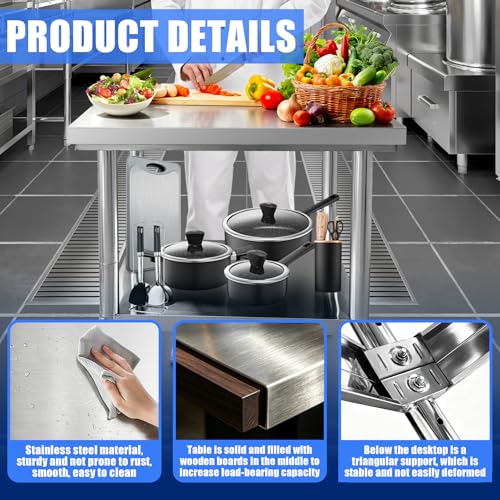 Srehloe Stainless Steel Work Table with 4 Wheels 30 x 24 x 33 Inch Adjustable Metal Commercial Prep Workstation 2-Tier Heavy Duty Mobile Work Station Suitable for Kitchen Restaurant Hotel Garage