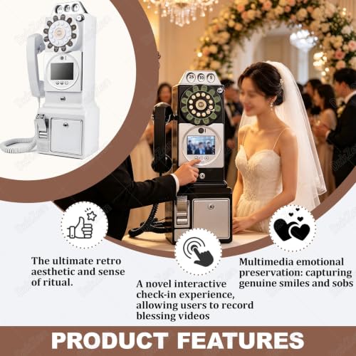 DzkZen Video & Audio GuestBook, Wedding Phone Video Audio Guest Book, Five Levels Brightness, Wedding Party Audio Video Guest Book Phone, Leave a Message Phone Black-32GB