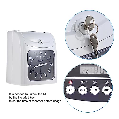 CHANGLKJ Time Card Machine, Employee Time Clock with 50 Cards and 2 Security Key, External Bell Interface and Retro Pointer Clock Display, Convenient Simple to Card, for Factories, Companies