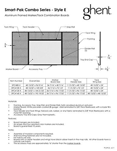 Ghent Style E 4 x 16 Feet Combination Board, Porcelain Magnetic Whiteboard and Recycled Rubber Bulletin Board, Confetti , Made in the USA