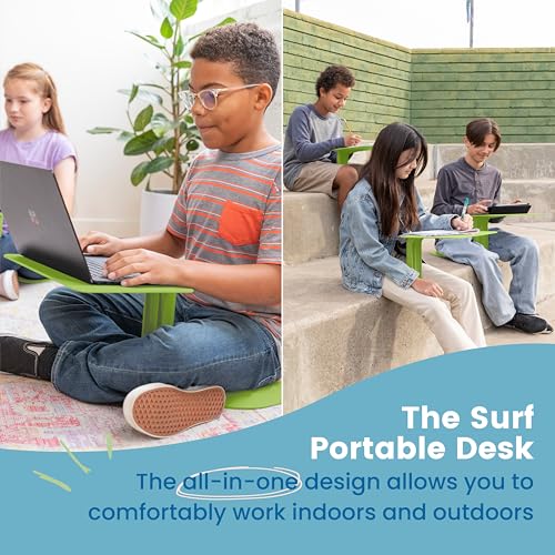 ECR4Kids The Surf Storage Rack with 10 Surf Desks Package, Mobile Storage Cart for Portable Lap Desks, Flexible Seating for Classrooms, Green (10-Piece Set)