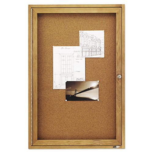 Quartet Bulletin Board, 2' x 3' Enclosed Cork Notice Board, Lockable Swing Door, Oak Finish (363)