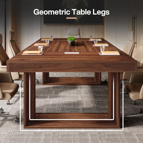 Tribesigns 8FT Conference Table for 10 People, 94.5" W Large Meeting Table with 2 Cable Grommet, Business Style Seminar Boardroom Podcast Tables for Conference Room, Brown