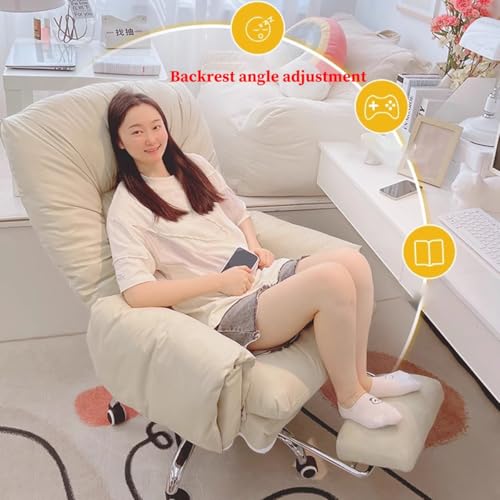 Reclining Executive Office Chairs, Computer Chair Gaming with Back Support Ergonomic Recliner Home Office Desk Chair for Women, Big Tall Managerial Executive Chair with Wheels(/Beige,A)