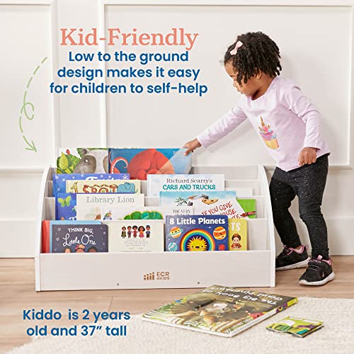 ECR4Kids 4-Shelf Toddler Book Display, Wooden Bookshelf, 30in W, White Wash
