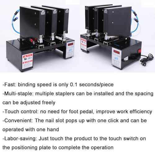 Intelligent Electric Saddle Stapler, Three Heads Pneumatic Stapler Machine, Binding Depth 0-5MM Adjustable, with Yield Counter&Pop-up Nail Slot, for Printing Houses, Offices, Publishers, Bookstore