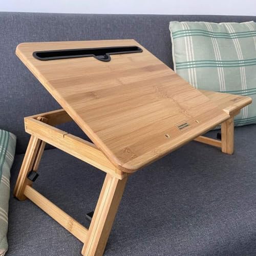 Foldable Bamboo Laptop Bed Table, Adjustable Lap Desk with Storage Drawer, Portable Computer Desk for Bed, Sofa, and Floor Use, Multi-Functional Tray Table(30x50CM/11.8x19.7in)