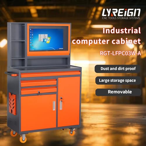 LYREIGN Heavy Duty Industrial Computer Cabinet, Movable CNC Computer Tool Cabinet, Large Industrial PC Workbench Operating Table