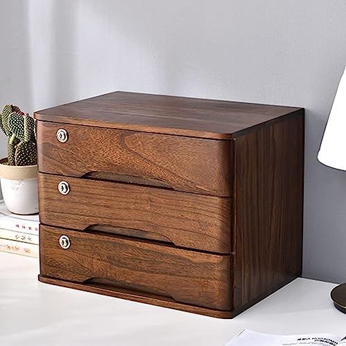 Desktop Organizer Storage Box With Drawers - Office Supplies Storage Cabinet, Desk Solid Wood Organizers With Lock, Office / Home / School Desk Drawers Organizer And Accessories, Locking ( 3 Layer)