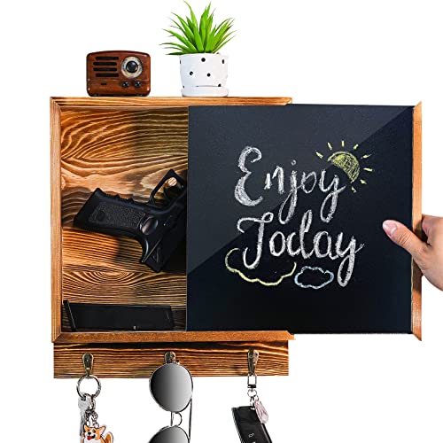 MOCAS Hidden Gun Storage, Wooden Hidden Safe with 3 Hooks, Charcoal Brown