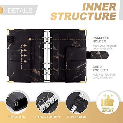 QERTYHKK A6 Marble Budget Binder Refillable Notebook for Filler Paper, Personal Planner Cover with Magnetic Buckle Closure