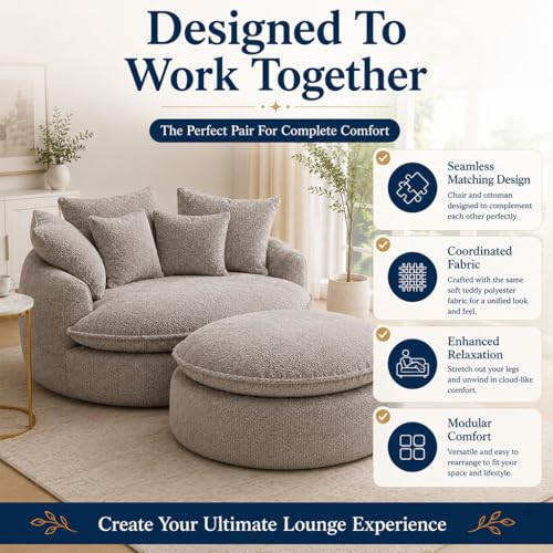 HOYOC Plush Ottoman Foot Rest, Upholstered Pouf Foot Stool with Soft Polyester Fabric, No Assembly Footrest Pedal for Couch, Sofa, Living Room, Bedroom & Office,Light Grey