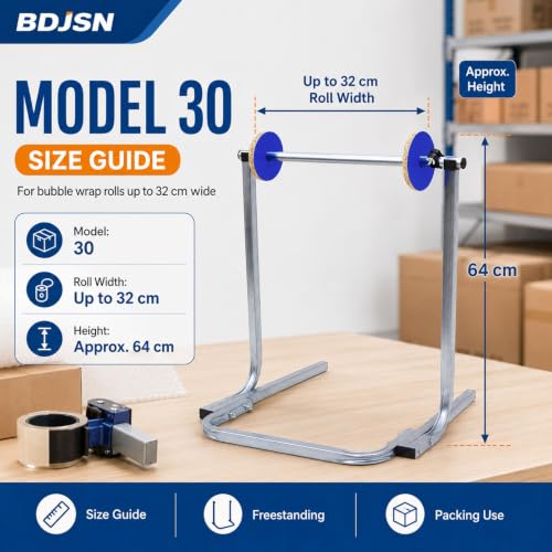 BDJSN Floor Standing Bubble Wrap Dispenser, Galvanized Steel Packing Roll Holder with Side Guides, Quick-Change Clip, 64 Cm High, 6 Width Options for Warehouse Shipping and Moving Supplies 30cm