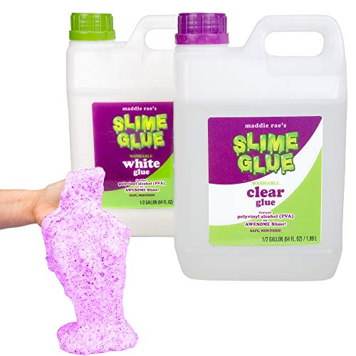 Maddie Rae's Slime Glue (1/2 Gallon Clear & 1/2 Gallon White) Value 2 Pack - Crystal Clear Non Toxic Glue for Slime Making, DIY Kids Arts & Crafts, School Classroom Supplies, Summer Camp Activities