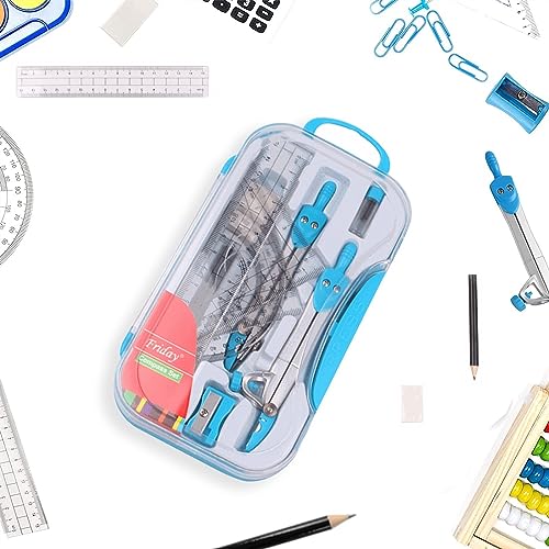 OREKPOT Compass Geometry Tool 10 Piece Geometry Kit, Math Tools Kit with Compasses, Protractor, Pencil, Triangle, Lead Refills for Students and Engineering Drawing Drafting Tools