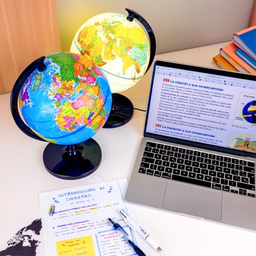 Raylu Paper - Illuminated and Rotating Globe Cartography and Meridian Spain World Dial (Blue, 32 cm)