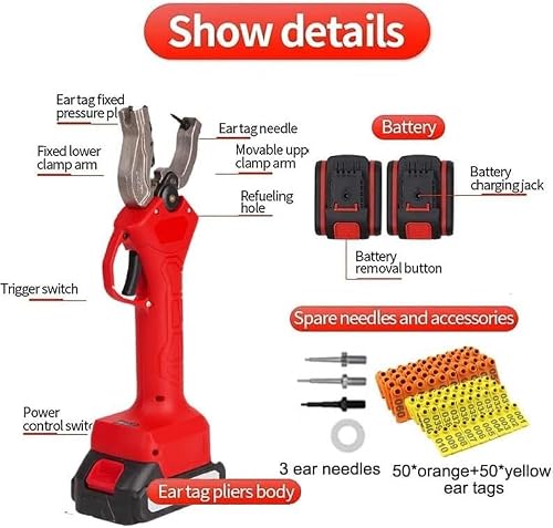 LLHBBSHYYDM Electric Ear Tag Plier, Livestock Tagging Tool, Electric Ear Tag Applicator, Push Switch, Automatic Labeling, Handheld Portable Livestock Marking Machine for Farm Use(Red)