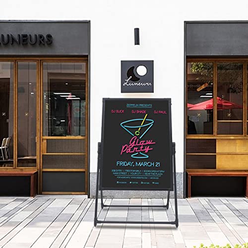 Hopuers LED Message Board Sign Illuminated Neon Erasable Menu Board Adjustable Height, Hanging/Standing DIY 7 Color Menu Boards Sign, Flashing LED Message WritingBoard