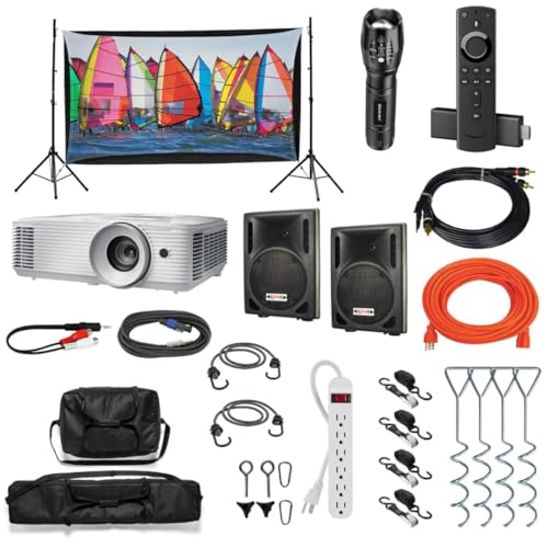 Backyard Theater Kit | Recreation Series System | 9' Front and Rear Projection Screen with 1080p HD Savi 4000 lumen Projector, Sound System, Streaming device w/WIFI (EZ-950)